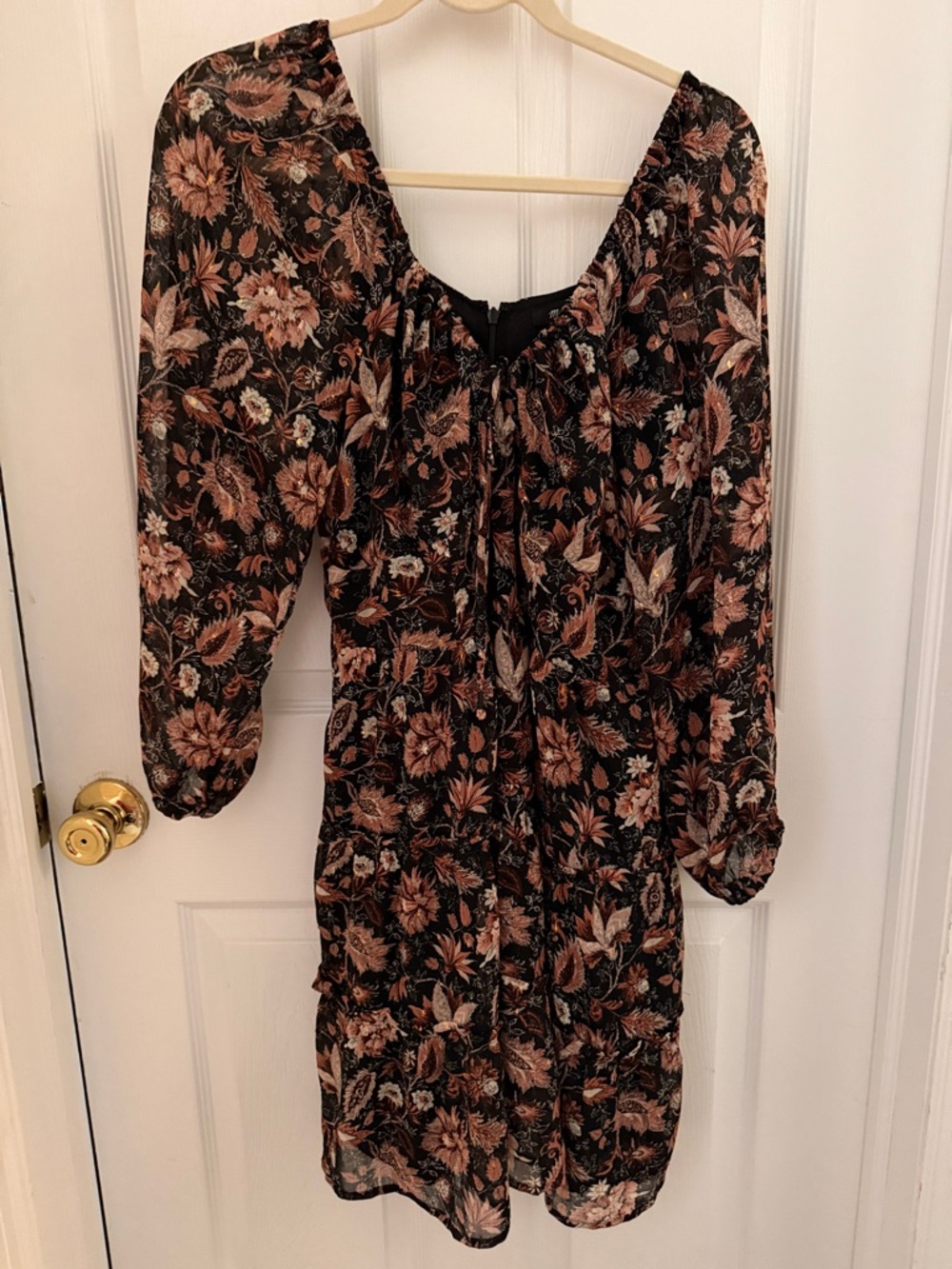 Madewell Floral Long Sleeve Women's Dress in Black and Rust